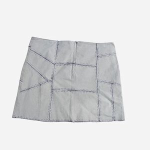 90s y2k boho western patchwork beige suede light purple stitching mini skirt